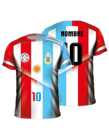 Camiseta fútbol sublimada diseño Argentina Paraguay celeste rojo