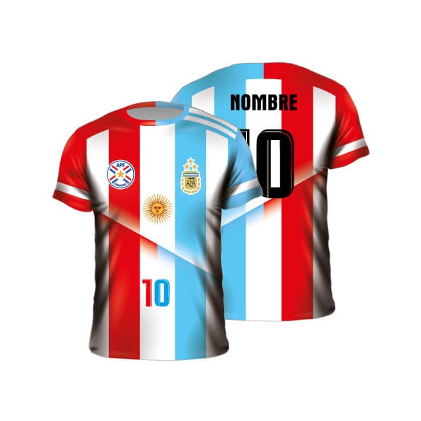 Camiseta fútbol sublimada diseño Argentina Paraguay celeste rojo
