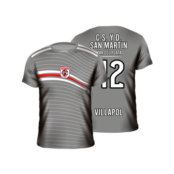 Camiseta fútbol sublimada gris nombre número personalizados