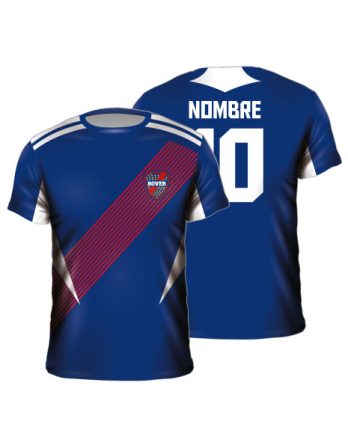Camiseta fútbol sublimada azul franja roja diagonal personalizada