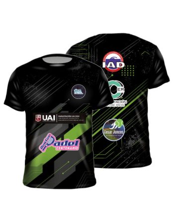 Remera pádel sublimada negra full print múltiples logos
