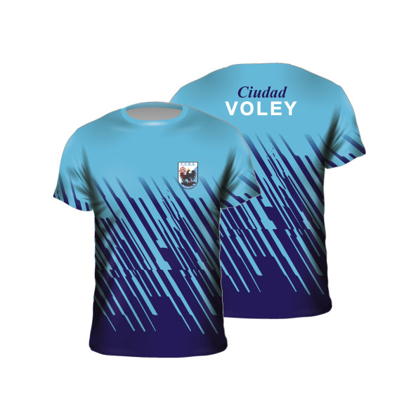 Remera vóley sublimada personalizada celeste azul marino