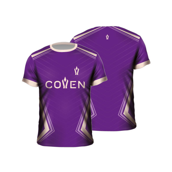 Remera sublimada esports personalizada violeta dorado