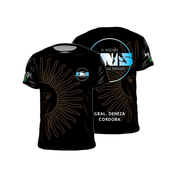 Remera sublimada danza negra diseño artístico sol personalizada