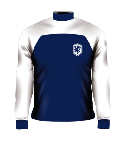 buzo deportivo personalizado medio cierre azul blanco sublimado equipo