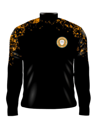 buzo deportivo personalizado medio cierre negro naranja sublimado