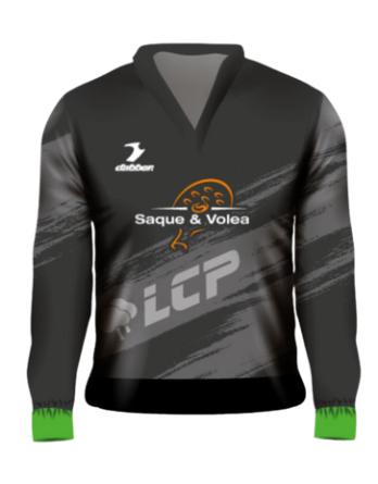 buzo deportivo personalizado padel cuello V negro verde sublimado
