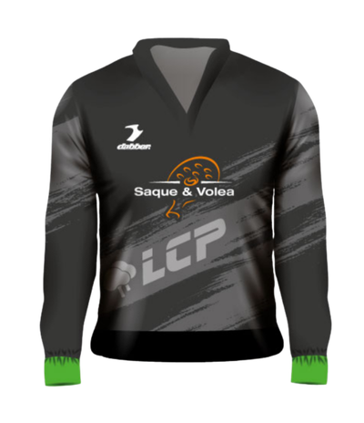 buzo deportivo personalizado padel cuello V negro verde sublimado