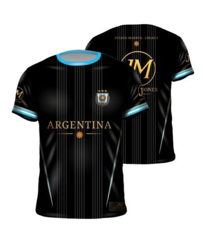 Camiseta de fútbol sublimada negra diseño Argentina personalizada
