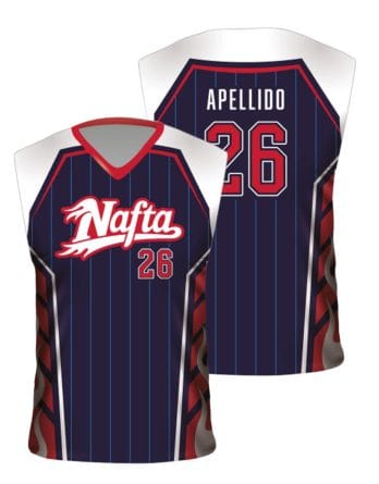 Camiseta de básquet sublimada azul marino y roja personalizada para equipo