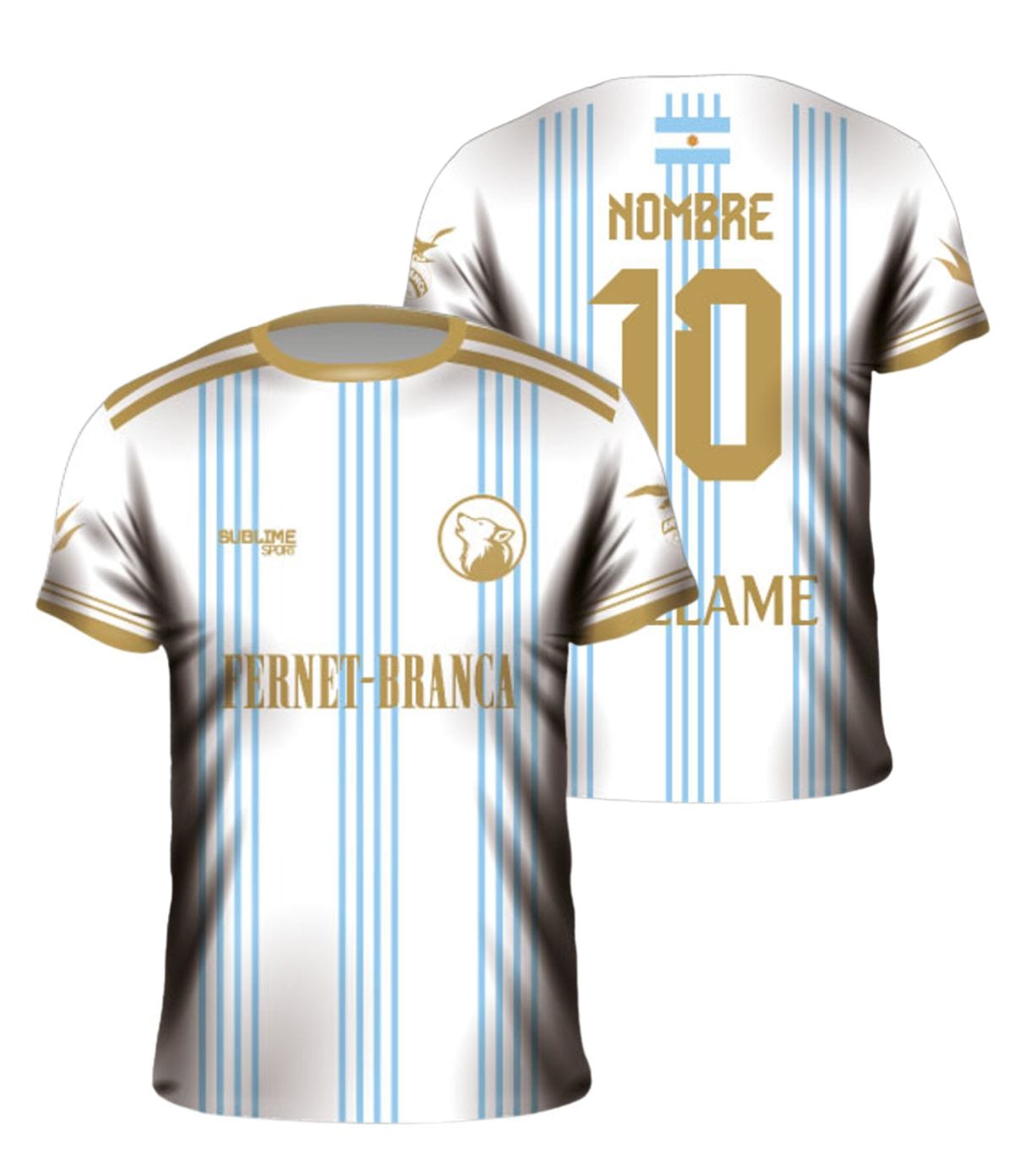 Camiseta de fútbol sublimada blanca y celeste personalizada para equipo