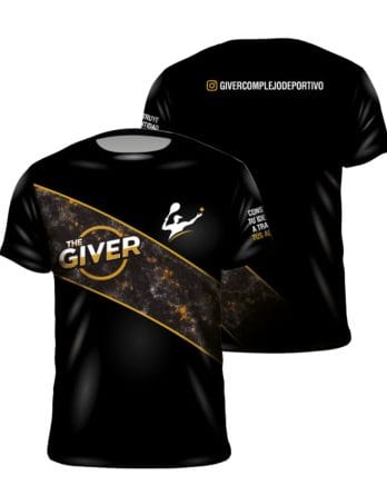 Camiseta de pádel sublimada negra y dorada personalizada