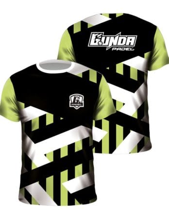 Camiseta de pádel sublimada negra y verde lima personalizada