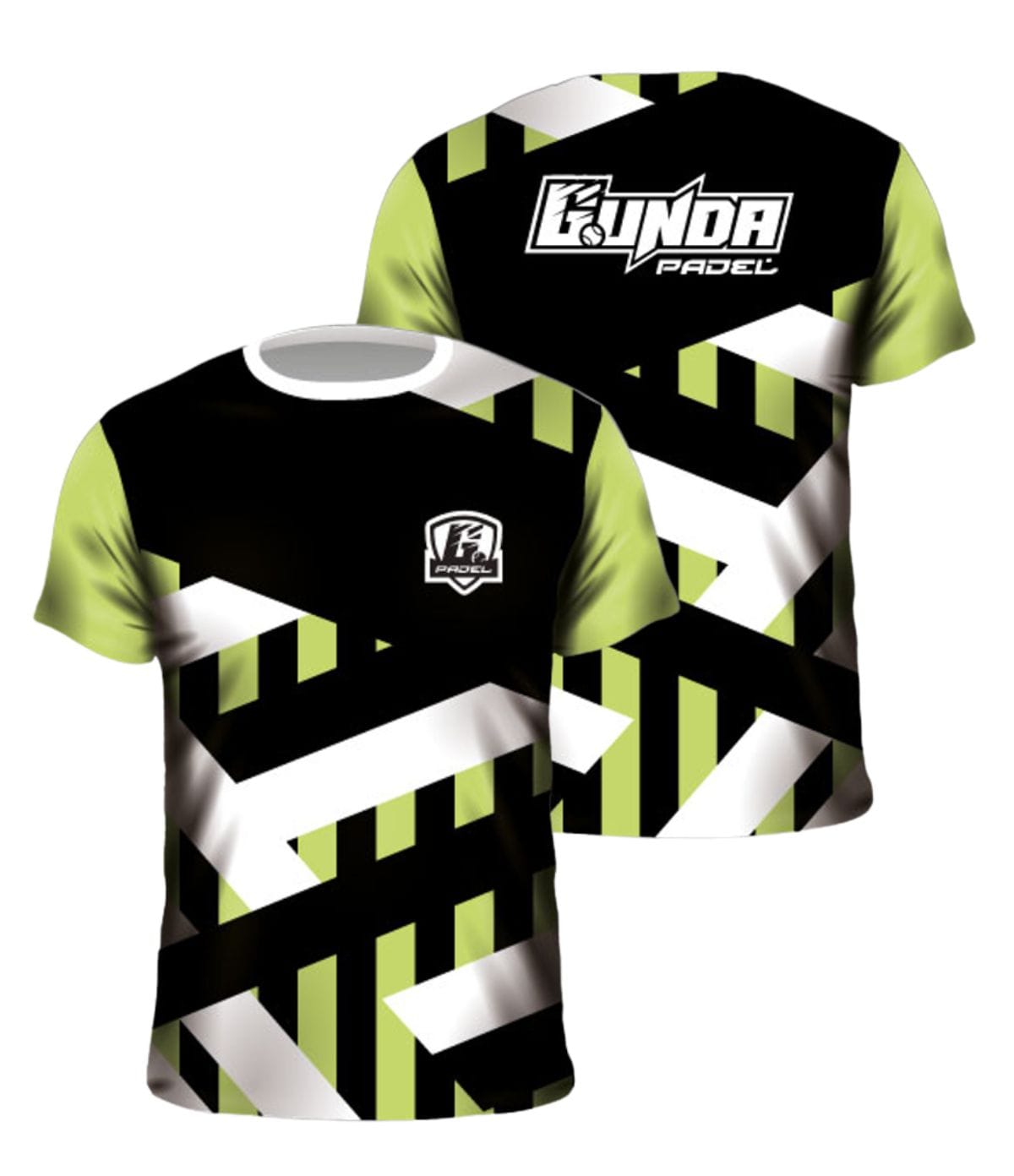 Camiseta de pádel sublimada negra y verde lima personalizada