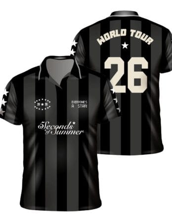 Chomba deportiva sublimada negra con rayas grises personalizada para empresa o equipo